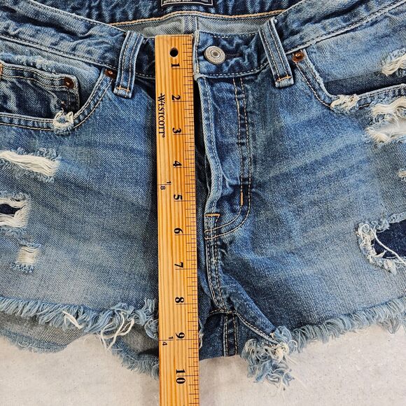 Abercrombie & Fitch Jean Denim BF Shorts Womens 25/0 Blue Embroidered Peace Sign - Picture 10 of 12